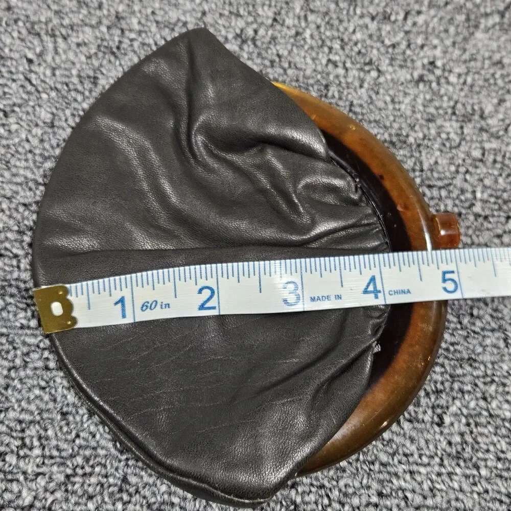 Vintage Bud‎ Leather Genuine Black Leather Coin Purse Bakelite Kiss Lock